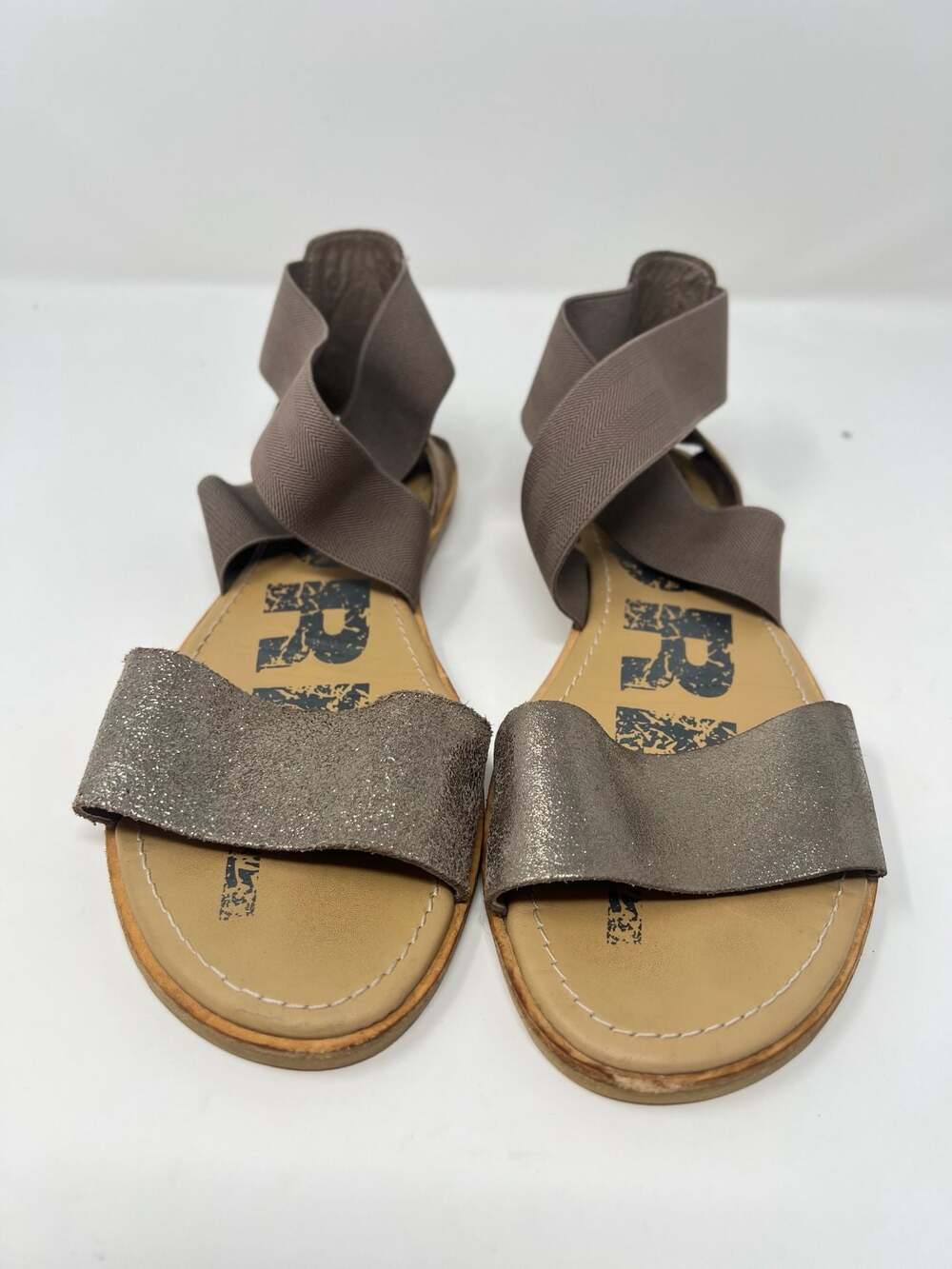 Sorel Women's Ella II Sandals in Glitter Brown Leather Flat Elastic Criss-Cross
